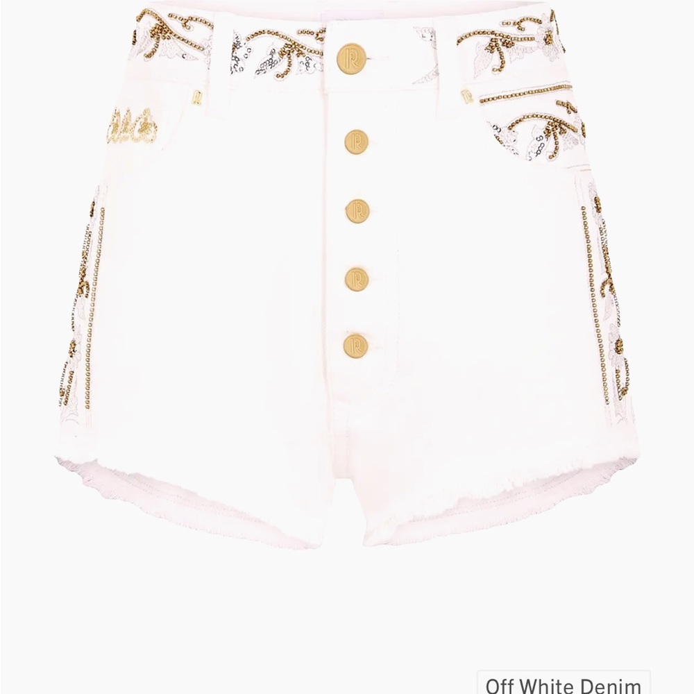Paco Rabanne White Jean Shorts with Gold Accents